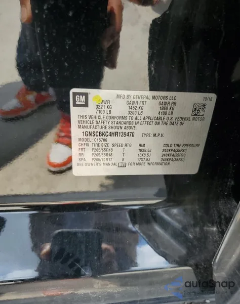 2017 Chevrolet Tahoe C1500 Lt из США, поврежденный, VIN 1GNSCBKC4HR139470